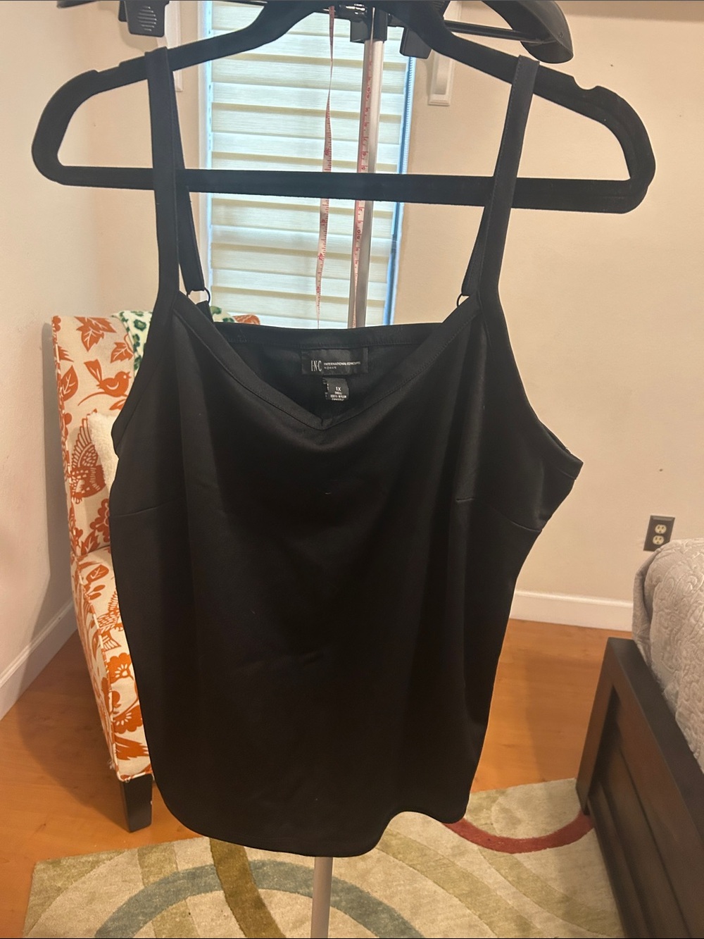 INC International Concepts Black Satin-Effect Cowl Neck Camisole
